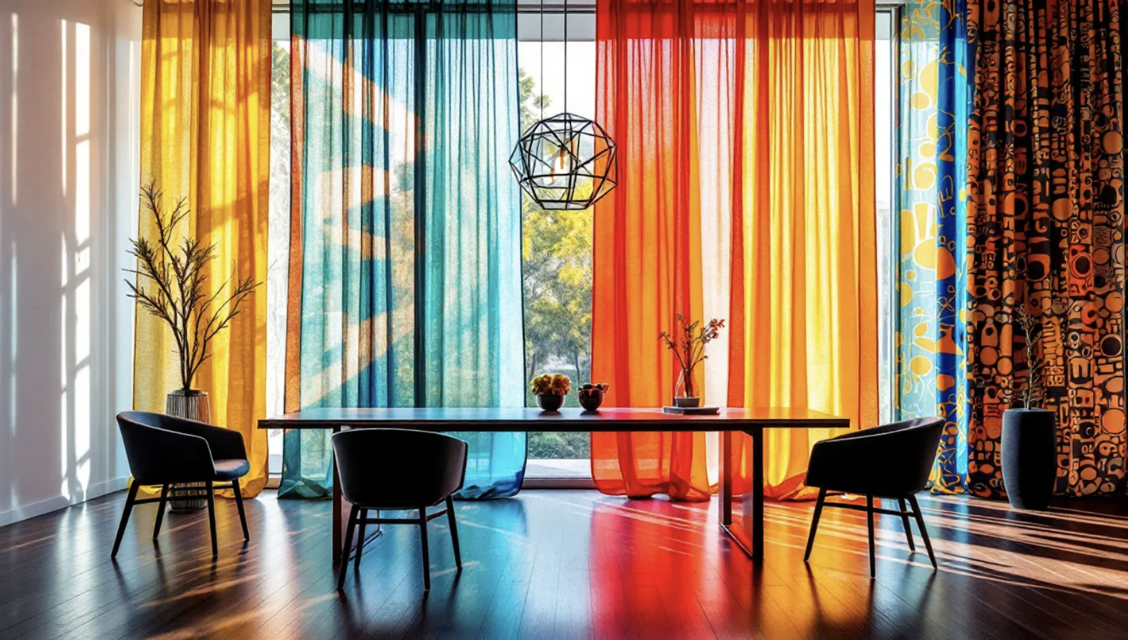 colorful dining room window coverings